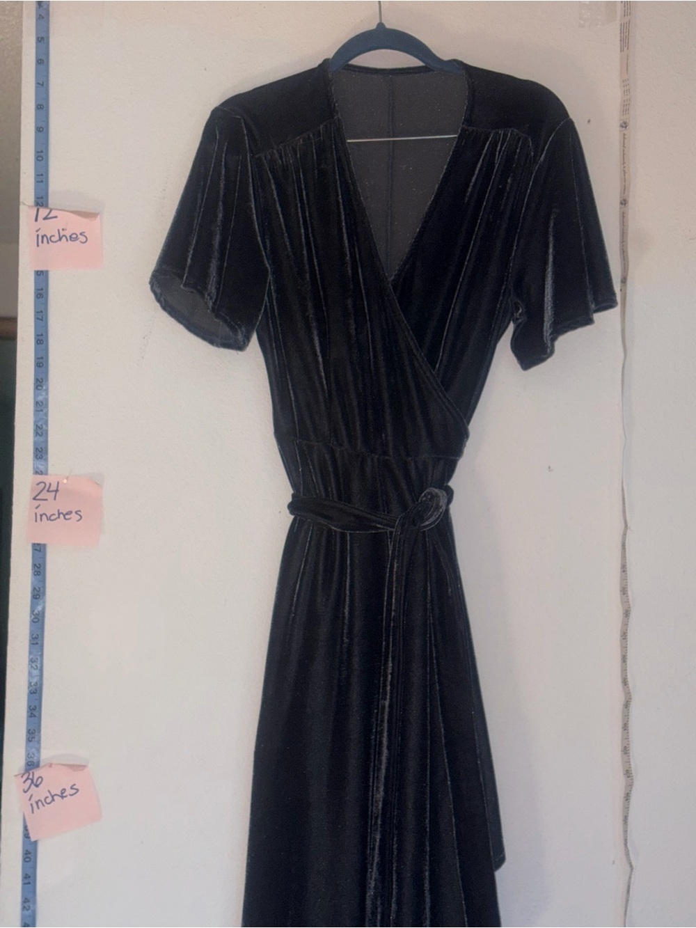Grey Velvet Wrap Dress with Tie Waist